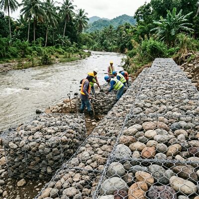 Galfan Coated Gabion Box 600MPa Tensile 80x100mm Mesh Woven Gabion Basket for River Bank Protection