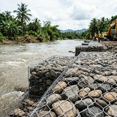 275g Zinc Coated Gabion Fence 2x1x1m EN 10223-8 Certified Gabion Wall for Riverbank Projects