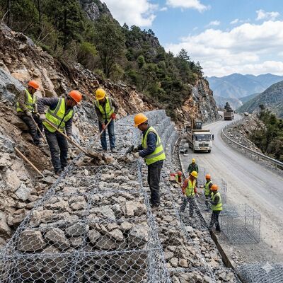 2*1*1 M  80*100 Mm  Wire Mesh Gabion Stone Cage For Flood Control Land Reconstruction