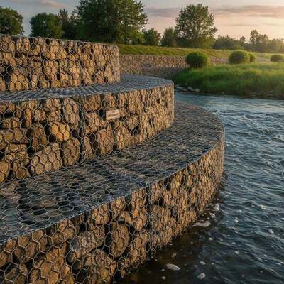 Galfan Gabion Retaining Wall, Heavy Duty Double Twist Hexagonal Gabion Basket For River Bank Slope Flood Protection